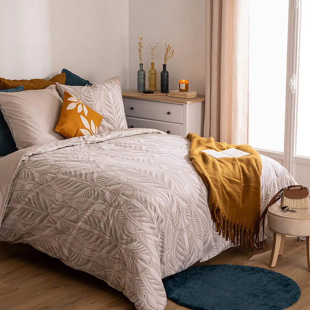 Parure de lit imprimée Nalh 240x220cm beige lin - Atmosphera>Atmosphera Créateur D'Intérieur Clearance