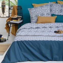 Atmosphera Créateur D'Intérieur Parure de lit imprimée Tihora - percale - bleu - 240x220 cm - Atmosphera* Parure De Lit
