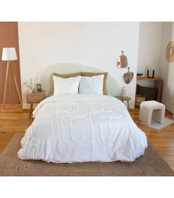 Parure de lit JAJA - 240x220 cm - Coton BCI lavé tufté - 52 fils,cm² - Blanc - 220x240cm - Blanc>Côté Déco Outlet