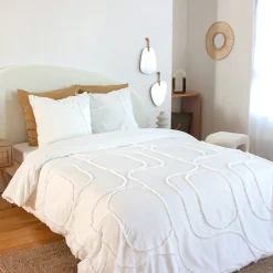 Parure de lit JAJA - 240x220 cm - Coton BCI lavé tufté - 52 fils,cm² - Blanc - 220x240cm - Blanc><noscript><img width=
