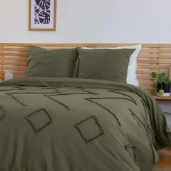 Côté Déco Parure de lit KAYL - 240x220 cm - Coton BCI lavé tufté - 52 fils,cm² - Kaki - 220x240cm - Vert kaki* Housse De Couette