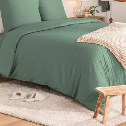 Atmosphera Créateur D'Intérieur Parure de lit Landiha Percale vert jade 240x220cm - Atmosphera* Boutis, Couvre-Lit, Édredon