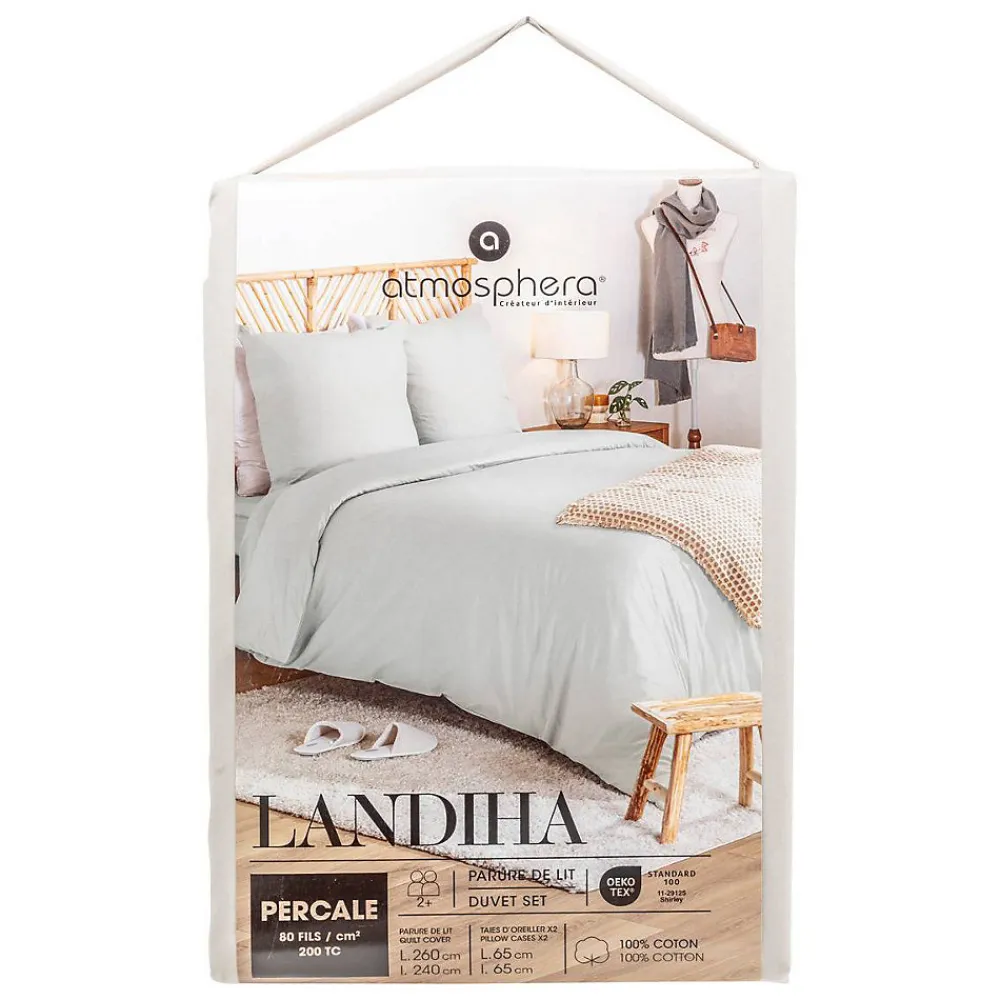 Parure de lit Landiha Percale beige lin 260x240cm - Atmosphera>Atmosphera Créateur D'Intérieur Online