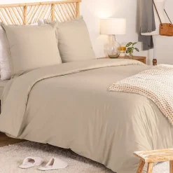 Atmosphera Créateur D'Intérieur Parure de lit Landiha Percale beige lin 240x220cm - Atmosphera* Boutis, Couvre-Lit, Édredon