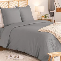 Parure de lit Landiha Percale gris 260x240cm - Atmosphera>Atmosphera Créateur D'Intérieur