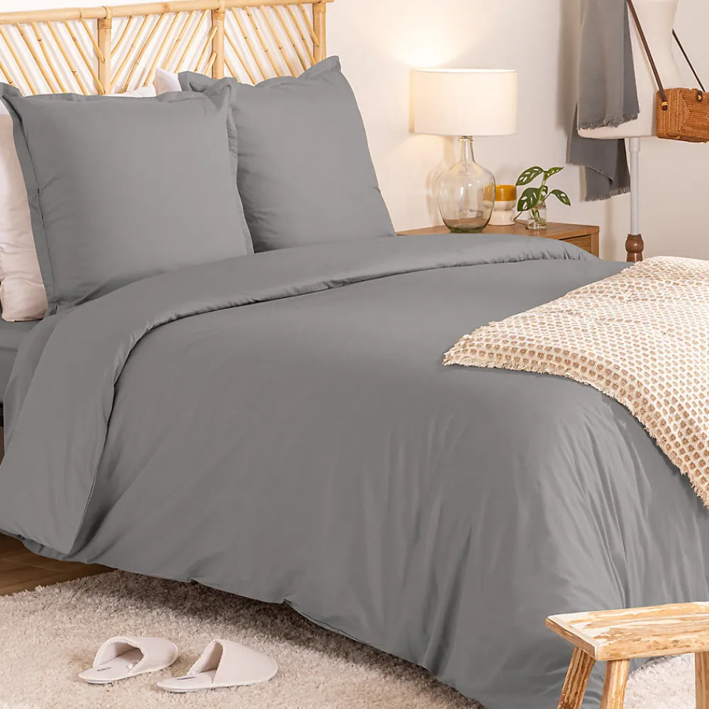 Parure de lit Landiha Percale gris 260x240cm - Atmosphera>Atmosphera Créateur D'Intérieur