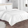 Parure de lit percale de coton 80 fils/cm² - Housse de couette 220 x 240 cm + 2 taies d'oreiller 63 x 63 cm - Blanc passepoil>Vente-unique Online