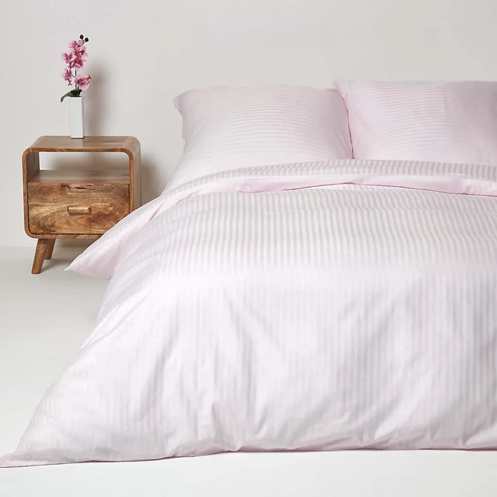 Parure de lit satin rayé en coton égyptien 330 fils violet, 155x220cm ->Homescapes Hot
