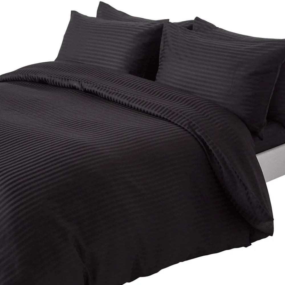 Parure de lit satin rayé en coton égyptien 330 fils noir, 230x220cm ->Homescapes Hot