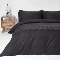 Parure de lit satin rayé en coton égyptien 330 fils noir, 230x220cm ->Homescapes Hot