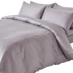 Parure de lit satin rayé en coton égyptien 330 fils gris, 200x200cm ->Homescapes Best