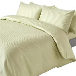 Homescapes Parure de lit satin rayé en coton égyptien 330 fils vert sauge, 200x200cm -* Parure De Lit