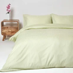 Homescapes Parure de lit satin rayé en coton égyptien 330 fils vert sauge, 200x200cm -* Parure De Lit