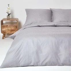 Parure de lit satin rayé en coton égyptien 330 fils gris, 240x220cm ->Homescapes Sale