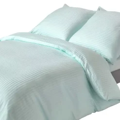 Homescapes Parure de lit satin rayé en coton égyptien 330 fils bleu, 155x220cm -* Parure De Lit