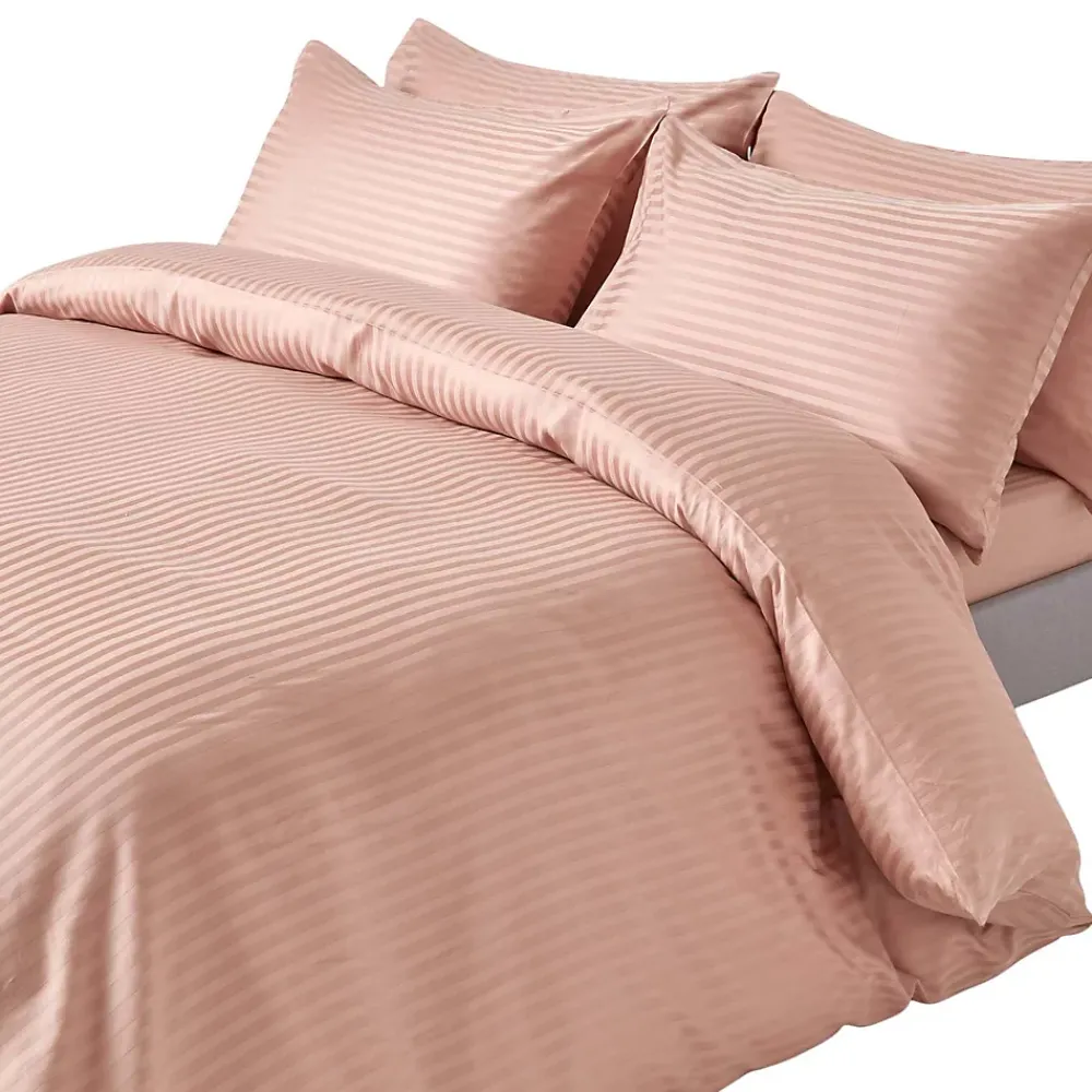 Homescapes Parure de lit satin rayé en coton égyptien 330 fils taupe, 200x200cm -* Parure De Lit