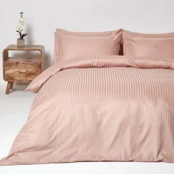 Homescapes Parure de lit satin rayé en coton égyptien 330 fils taupe, 200x200cm -* Parure De Lit