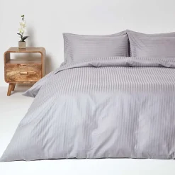 Homescapes Parure de lit satin rayé en coton égyptien 330 fils gris, 230x220cm -* Parure De Lit