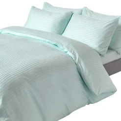 Parure de lit satin rayé en coton égyptien 330 fils bleu, 200x200cm ->Homescapes