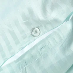 Parure de lit satin rayé en coton égyptien 330 fils bleu, 200x200cm -><noscript><img width=
