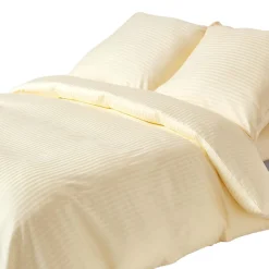 Parure de lit satin rayé en coton égyptien 330 fils jaune pâle, 155x220cm ->Homescapes Discount