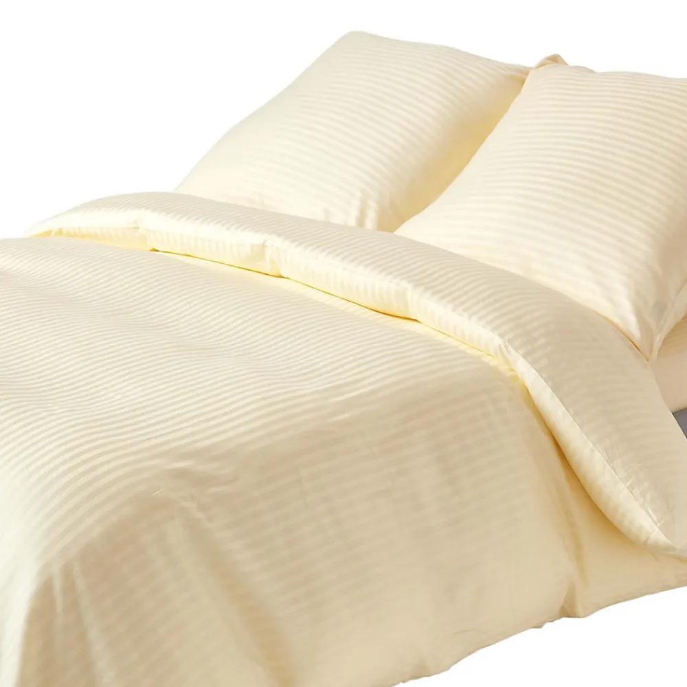 Parure de lit satin rayé en coton égyptien 330 fils jaune pâle, 155x220cm ->Homescapes Discount