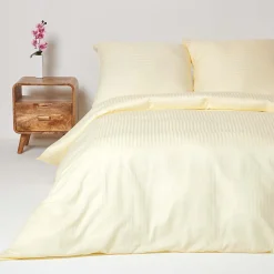 Parure de lit satin rayé en coton égyptien 330 fils jaune pâle, 155x220cm ->Homescapes Discount