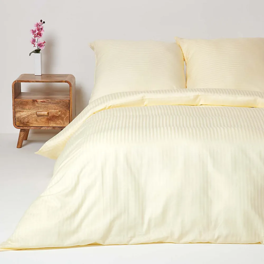 Parure de lit satin rayé en coton égyptien 330 fils jaune pâle, 155x220cm ->Homescapes Discount