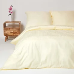 Homescapes Parure de lit satin rayé en coton égyptien 330 fils jaune pâle, 240x220cm -* Parure De Lit