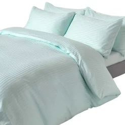 Homescapes Parure de lit satin rayé en coton égyptien 330 fils bleu, 230x220cm -* Parure De Lit
