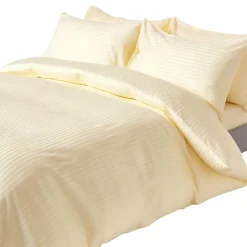 Homescapes Parure de lit satin rayé en coton égyptien 330 fils jaune pâle, 230x220cm -* Parure De Lit
