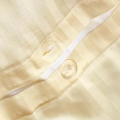 Homescapes Parure de lit satin rayé en coton égyptien 330 fils jaune pâle, 230x220cm -* Parure De Lit
