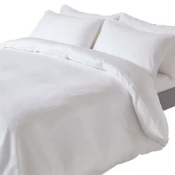 Homescapes Parure de lit satin rayé en coton égyptien 330 fils blanc, 200x200cm -* Parure De Lit