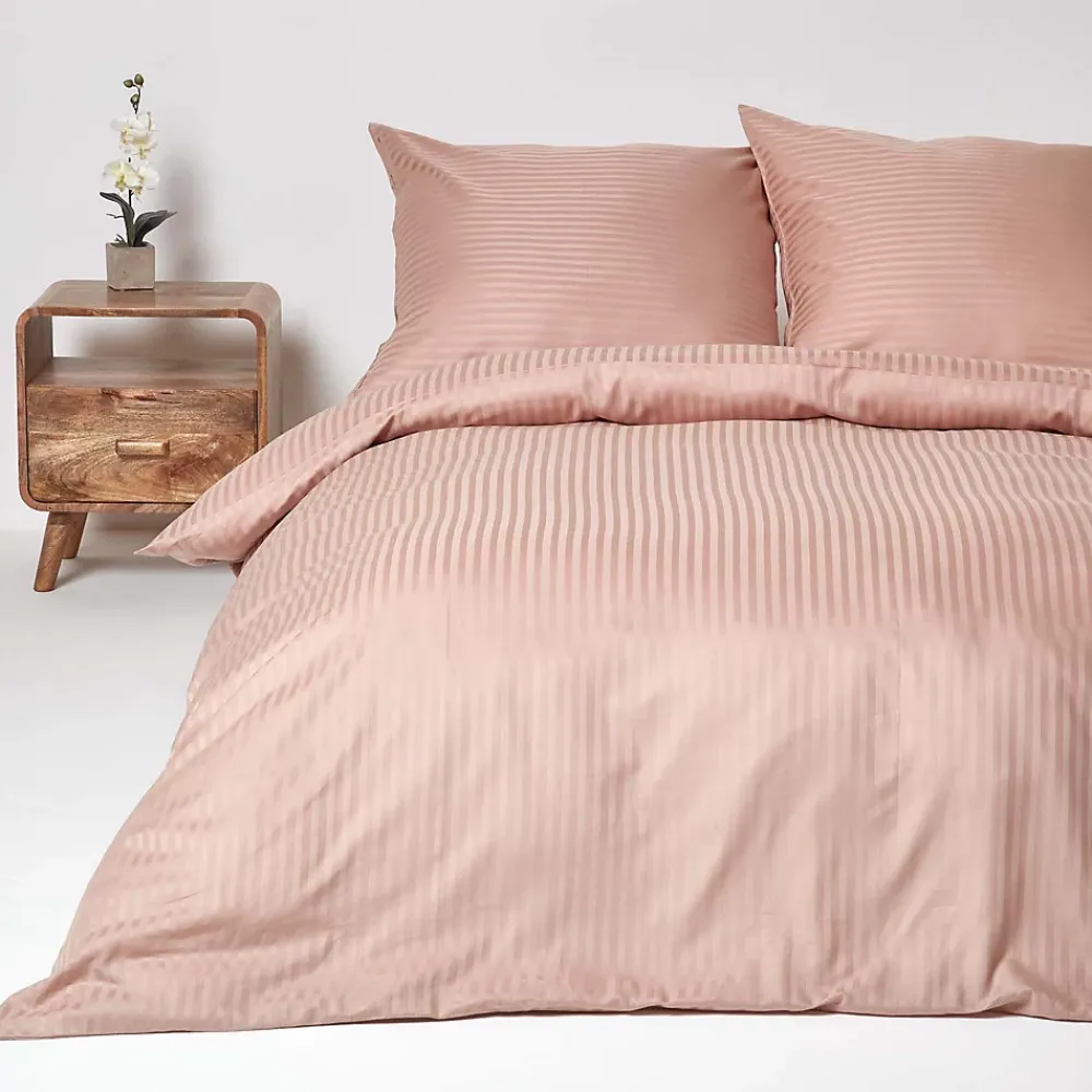 Homescapes Parure de lit satin rayé en coton égyptien 330 fils taupe, 240x220cm -* Parure De Lit