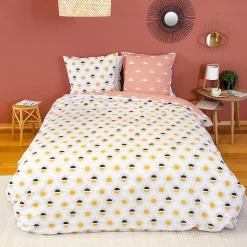 Linnea Parure de lit TERRAMEA 260x240 cm pur coton blanc motifs solaires 3 pièces* Parure De Lit