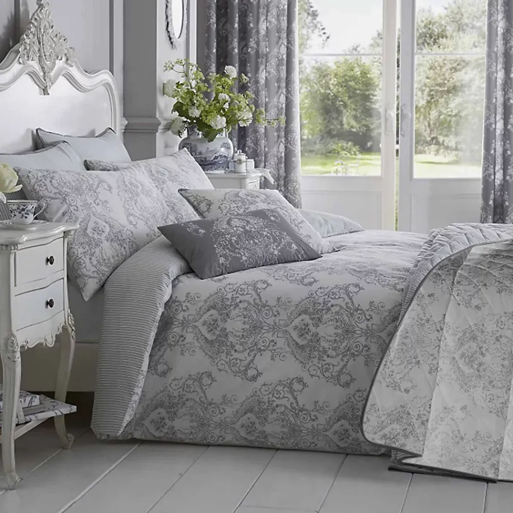 Homescapes Parure de lit Toile de Jouy en polycoton - gris, 260x220cm -* Parure De Lit