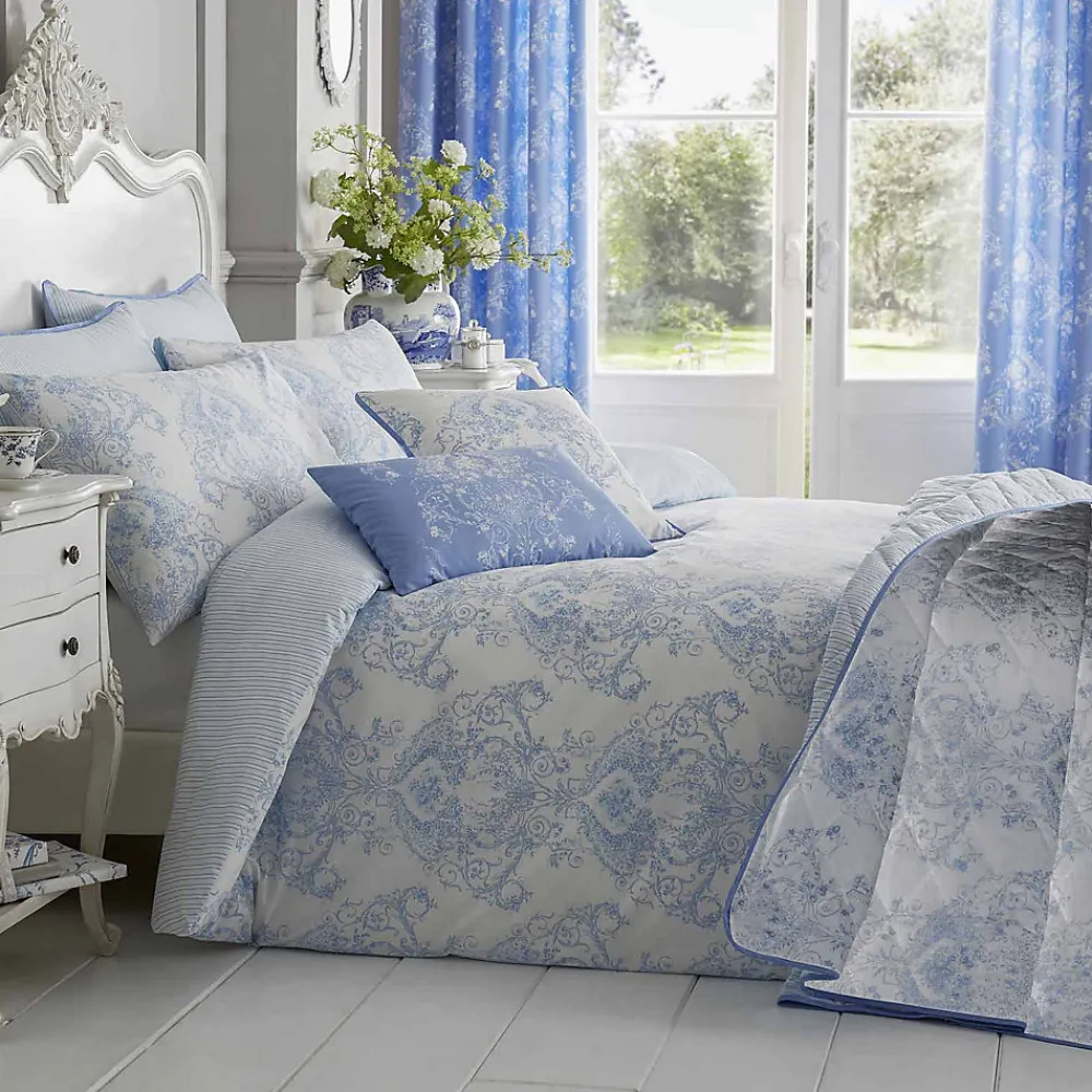 Homescapes Parure de lit Toile de Jouy en polycoton - bleu, 200x200cm -* Parure De Lit