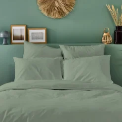 Bleu Calin Parure de lit unie 1 personne 140x200cm PERCALE SAUGE* Parure De Lit