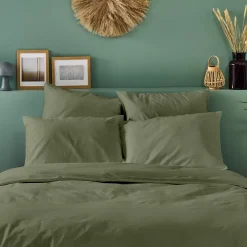 Bleu Calin Parure de lit unie 1 personne 140x200cm PERCALE KAKI* Parure De Lit
