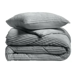 Parure de lit 240x220 cm + 2 taies Flanelle relief unie VELOUTEA Anthracite>Douceur D'Intérieur Discount