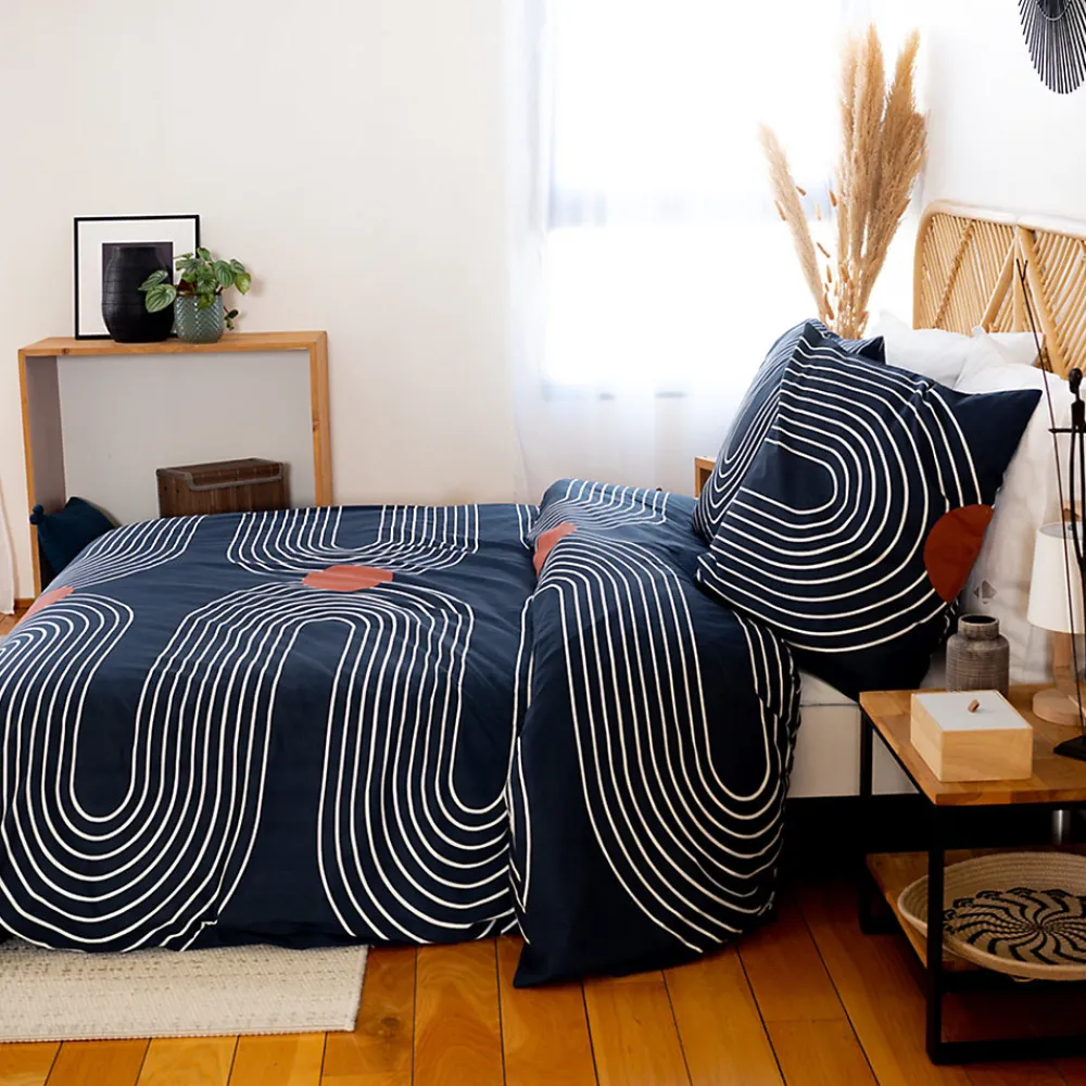 Parure de lit 240x220 cm coton BCI adouci CUTS Bleu 3 pièces>Linnea Clearance