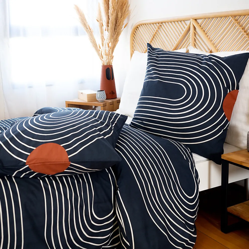 Parure de lit 240x220 cm coton BCI adouci CUTS Bleu 3 pièces>Linnea Clearance