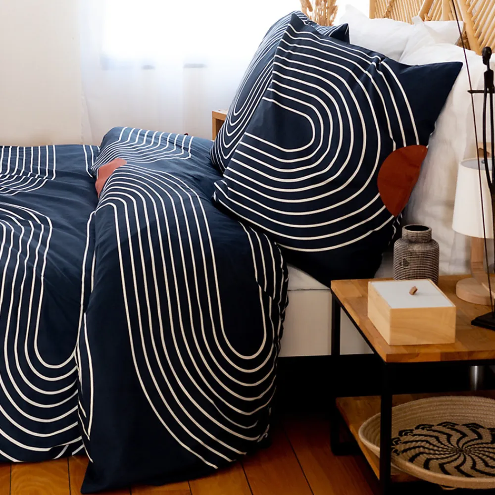 Parure de lit 240x220 cm coton BCI adouci CUTS Bleu 3 pièces>Linnea Clearance