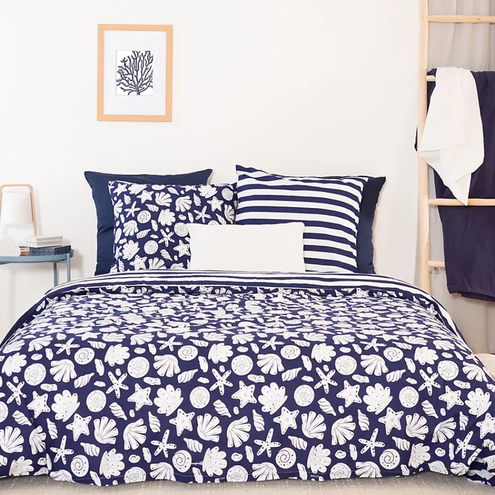 Linnea Parure de lit 260x240 cm coton BCI adouci CAPRI Bleu 3 pièces* Parure De Lit