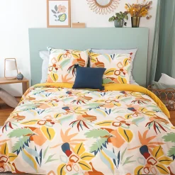 Parure de lit 260x240 cm coton BCI adouci LUCIA Jaune Cobalt 3 pièces>Linnea Discount