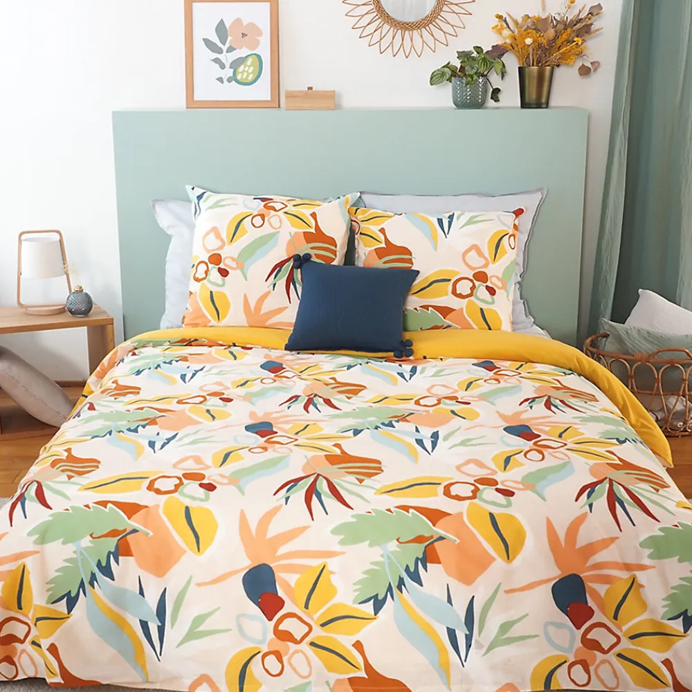 Parure de lit 260x240 cm coton BCI adouci LUCIA Jaune Cobalt 3 pièces>Linnea Discount