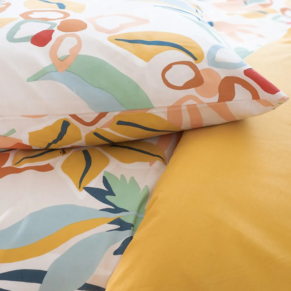 Parure de lit 260x240 cm coton BCI adouci LUCIA Jaune Cobalt 3 pièces>Linnea Discount