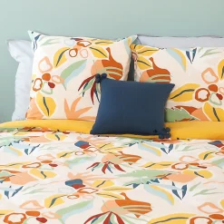Parure de lit 260x240 cm coton BCI adouci LUCIA Jaune Cobalt 3 pièces><noscript><img width=