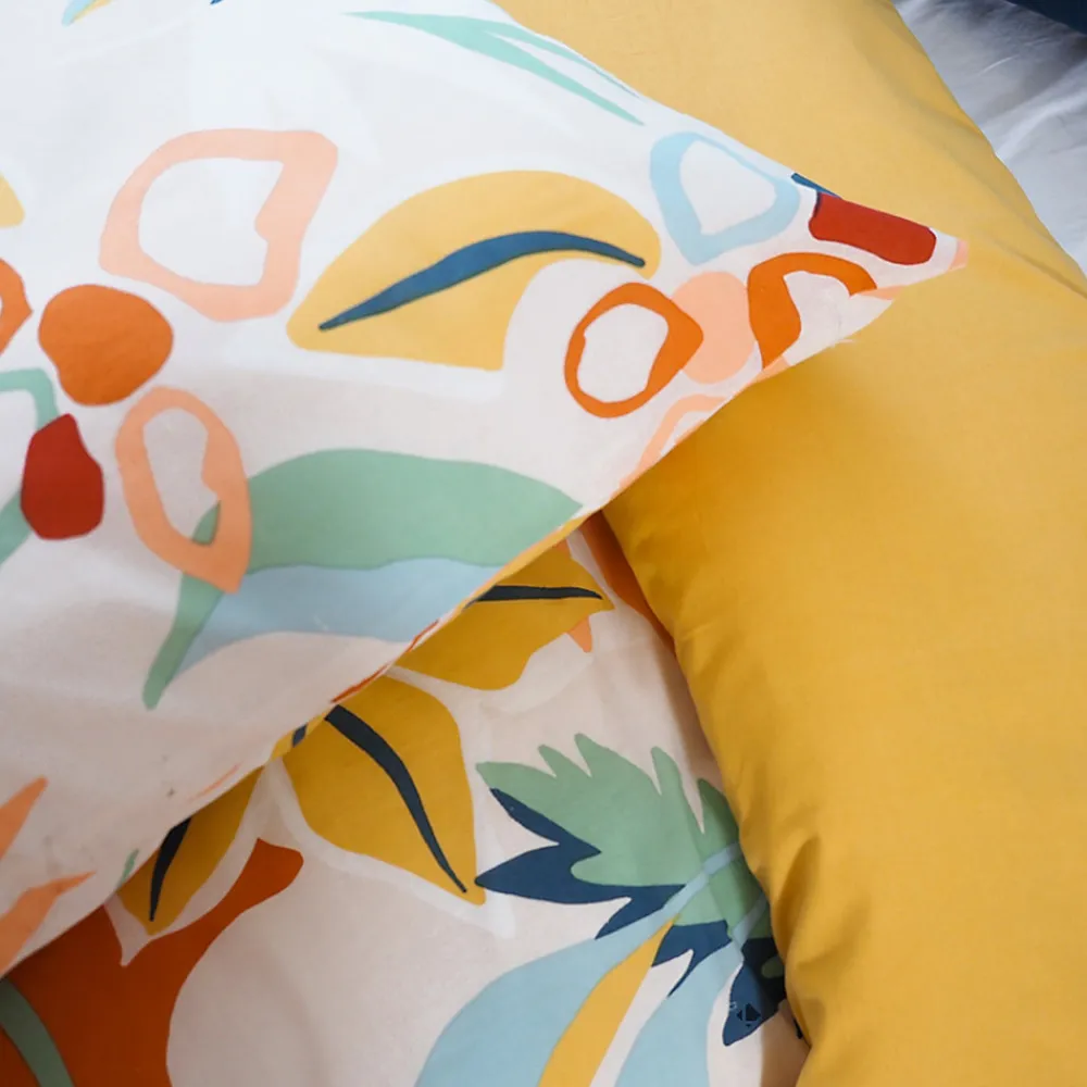 Parure de lit 260x240 cm coton BCI adouci LUCIA Jaune Cobalt 3 pièces>Linnea Discount