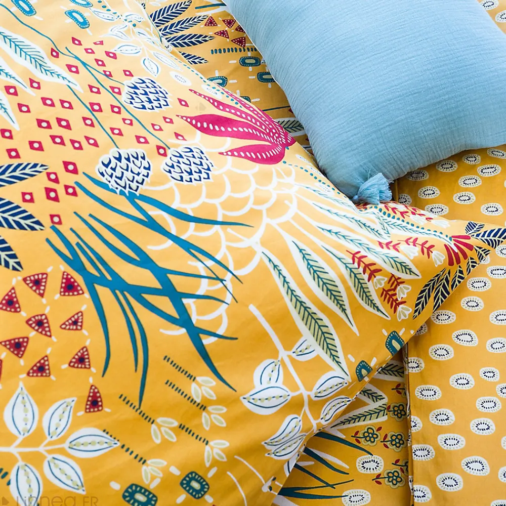 Parure de lit 260x240 cm coton bci adouci COME jaune 3 pièces>Linnea Online